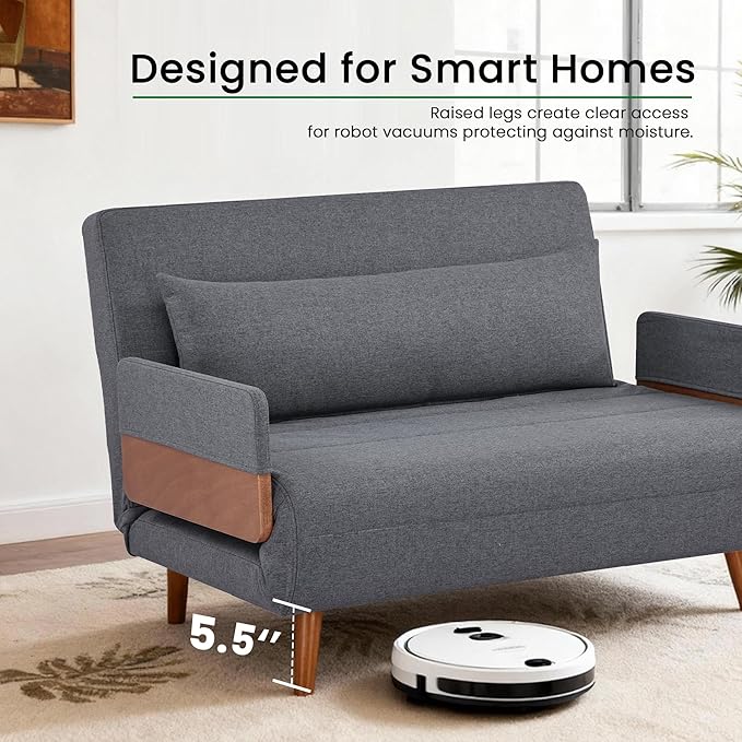 3-in-1 Convertible Sofa Bed Futon Loveseat Couch with Pillow Adjustable Backrest and Removable Armrests Recliner Sleeper Sofa for Small Spaces Living Room Bedroom or Office Dark Grey