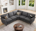 ONBRILL 101 L Shaped Couch Sectional Corner Sofa with Rolled Arms 5 Seater Chenille Fabric Couch w/Springs Seat Cushion Wooden Legs Comfy Oversized Sofa for Living Room Apartment Grey
