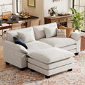 CDCASA 86 Modular Sectional Sofa Comfy L-Shaped Cloud Couch with Movable Ottoman Oversized 3-Seater Velvet Deep Seat Sofa Couch for Living Room Beige