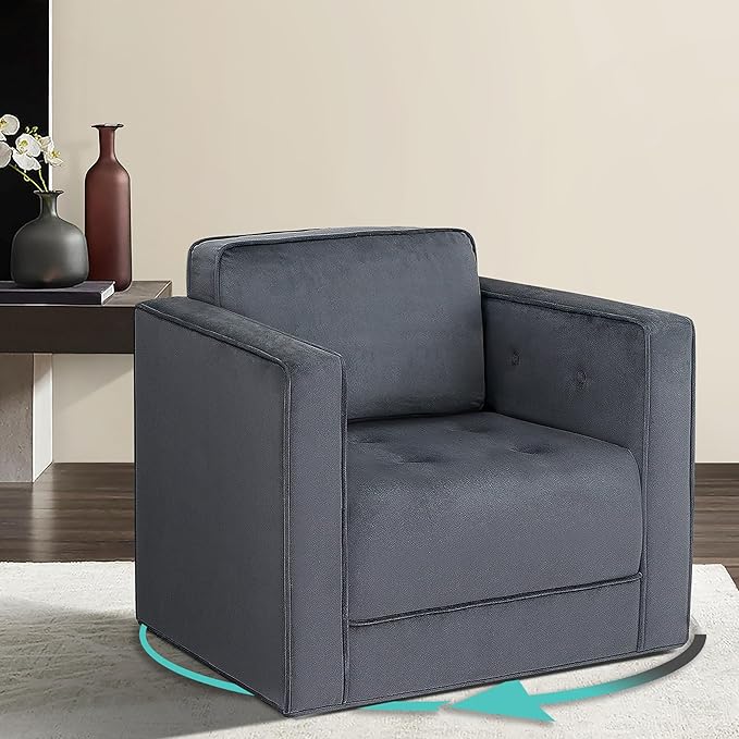 Martha Stewart Modern Button Tufted Velvet Swivel Chairs for Living Room 360 Degree Metal Base Stand Pipped Upholstered Bedroom Swivel Accent Chair Fully Assembled Chair - Gray Madrid