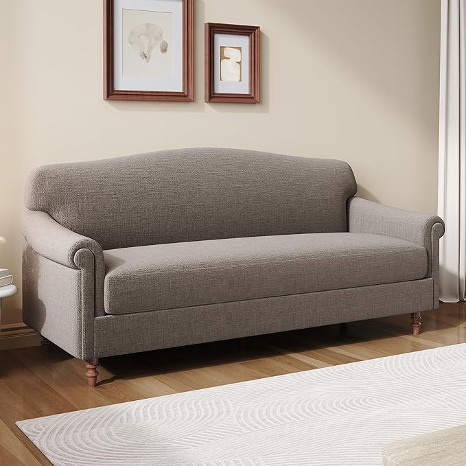 Christopher Knight Home Sola 77.5'' Modern Chenille Upholstered Loveseat Sofa with Rolled Armrest and Rubberwood Frame 2-Seater Home Sofa Living Room Comfy Couch for Hotel/Apartment Brown