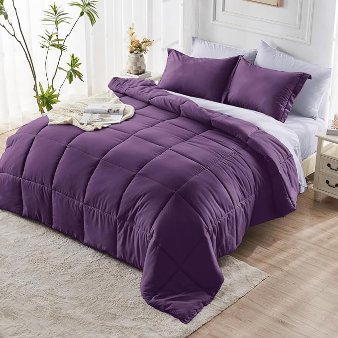 JOLLYVOGUE King Comforter Set Ultra-Soft Bed in a Bag King Size 7 Pieces Oeko-TEX Certified Bedding Set with Down Alternative Comforter Sheets Pillowcases &amp Shams Purple &amp Lavender