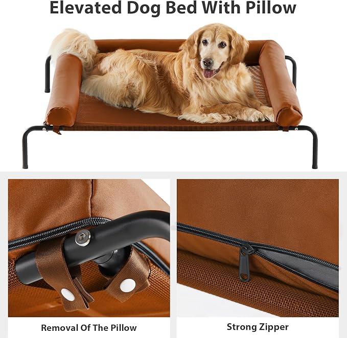 RRPETHOME Large Elevated Cooling Dog Bed Raised Cot Beds for Large Dogs Elevated Outdoor Dog Bed Chew Proof Portable Cooling Pet Cot with Skid-Resistant Feet and Breathable Mesh