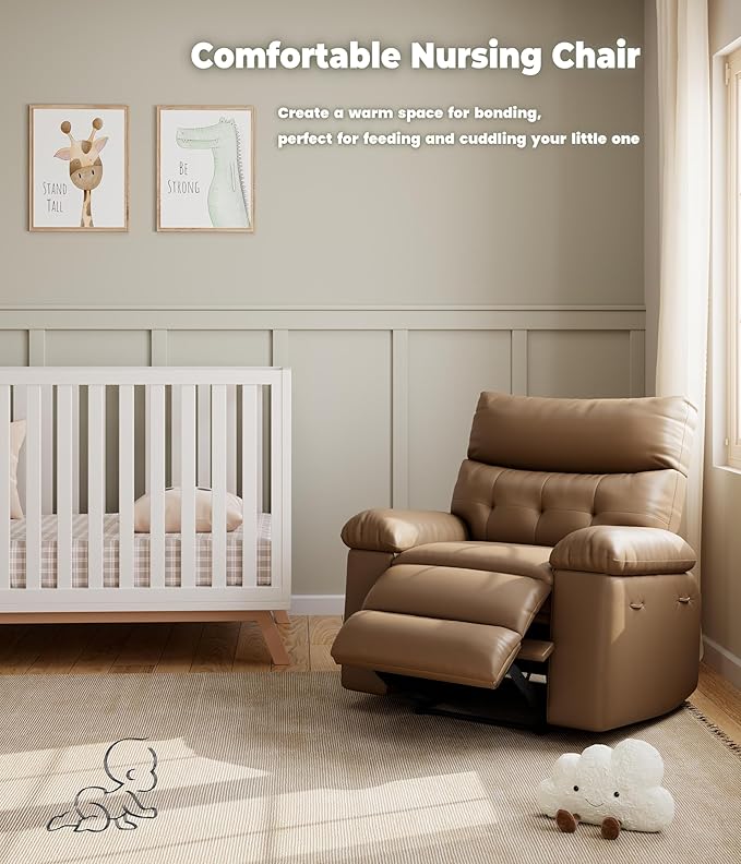 Garvee Oversized Wide Rocker Swivel Recliner Chair - PU Leather Manual Recliner for Adults Large Nursery Glider Chair Lazy Recliner with Comfort Arm and Back for Living Room Bedroom