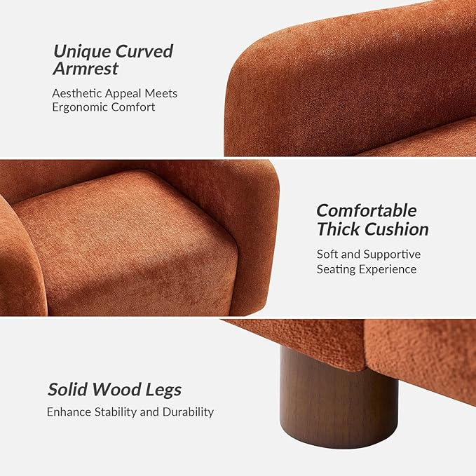 HULALA HOME Modern Accent Chair with Solid Wood Legs Creamy Style Lamb Wool Single Sofa Chair Comfy Upholstered Lazy Arm Chair for Living Room/Bedroom/Lounge Rooibos
