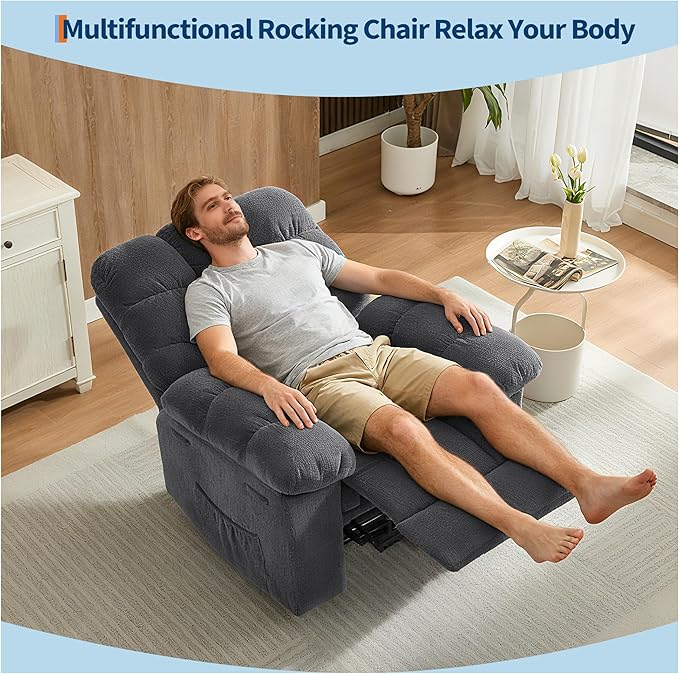 Manual Recliner ChairErgonomic Overstuffed Breathable Fabric Reclining Chair with Side Pocketsq235 Steel Frame Lazy Boy Recliner Single Sofa for Living Room Bedroom