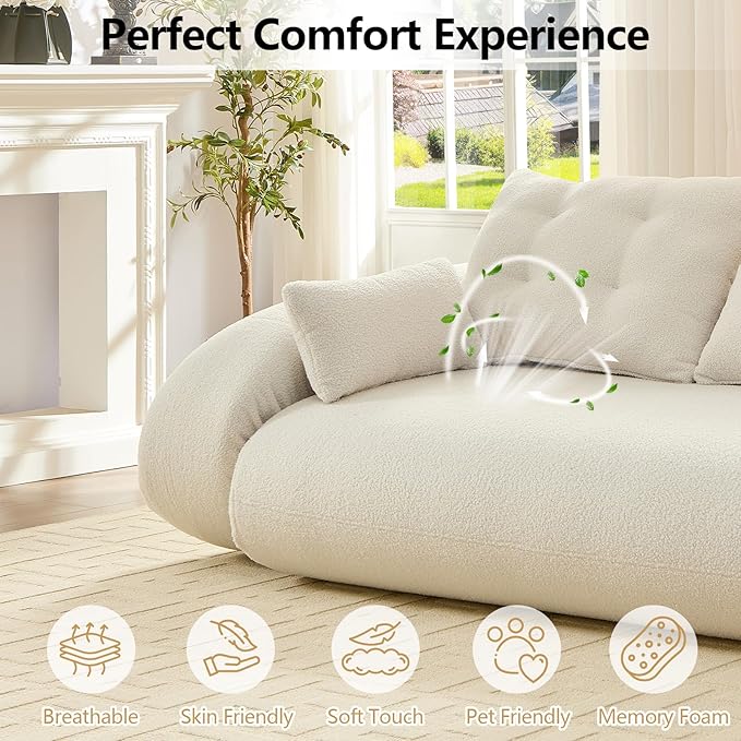 78.7'' Folding Sleeper Sofa 3 in 1 Folding Sofa Bed Teddy Couch Upholstered Deep Seat Bean Bag Lounge Recliner Oversized Human Dog Bed for Living Room Playroom Bedroom(Beige)