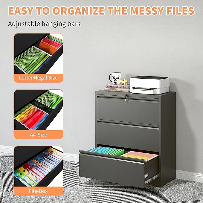3 Drawer Small File Cabinet with Lock - Heavy Duty Metal Filing Cabinet for Home Office Under Desk Storage Drawer Organizer with Locking DrawersBlack