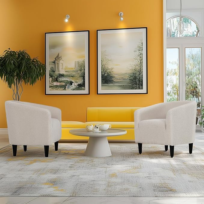 Modern Accent Chair Upholstered Barrel Armchair Single Sofa Lounge Chair with Wood Legs Comfortable Lounge Chair for Living Room Bedroom Office Small Spaces Light Gray