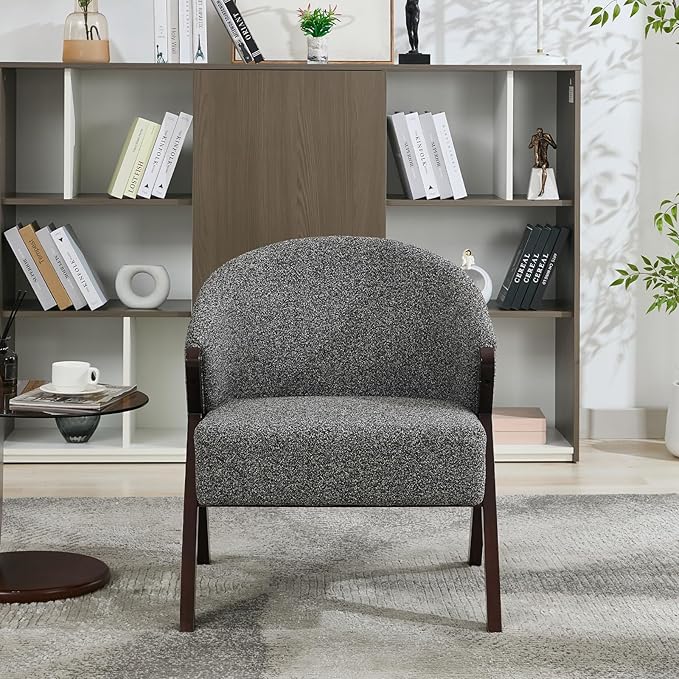 GarveeHome Accent Chair Mid Century Modern Chair Linen Fabric Living Room Chairs with Wood Frame Comfy Upholstered Reading Side Chair Easy Assembly for Bedroom