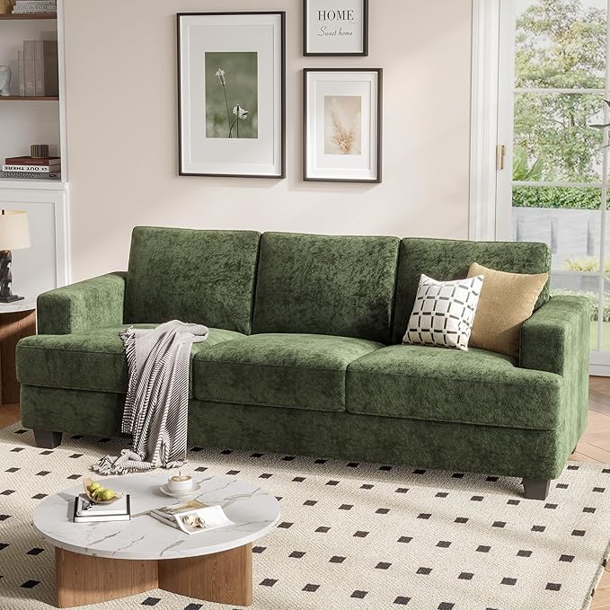 89 Inch Sofa with Extra Deep Seats Oversize3 Seater Sofa for Living Room Modern Couch and Sofa Comfy Armrests and Seats and Backrests Easy InstallationChenille Fabric Green