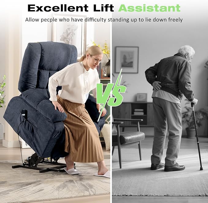 BOSMILLER Power Lift Recliner Chair with Massage and Heat for ElderlyElectric Lift Chair with USB Charging Runction and Side Pockets Suitable for Living Rooms and bedroomsBlue
