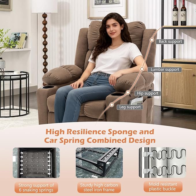 Brown Power Recliner Chair for Adults Single Sofa Recliner with Massage and Heat for Living Room Bedroom Upholstered Accent Reclining Armchair Blue