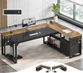 71 in Executive Desk with Power Outlets Reversible L Shaped Desk with File Drawers &amp Storage Shelves Large Office Desk Computer Desk with Pegboard Mobile CPU Stand Modern Corner Desk