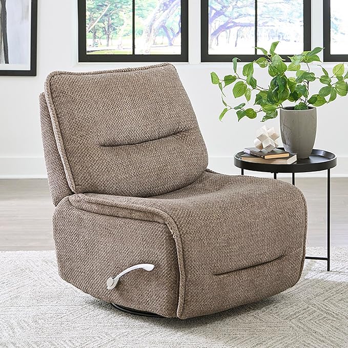 Parker Living Leo - Wheat Manual Swivel Recliner Chair Armless Recliner Upholstered Modern Nursery Rocking Chair with Footrest for Bedroom Living Room