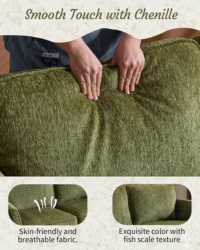 Karl home 67 Loveseat Sofa Chenille Fabric with Removable Covers Outward Arms Spring Cushion &amp Solid Wood Frame Deep Seat Couch for Small Apartment Living Room Reading Nook Bedroom Green