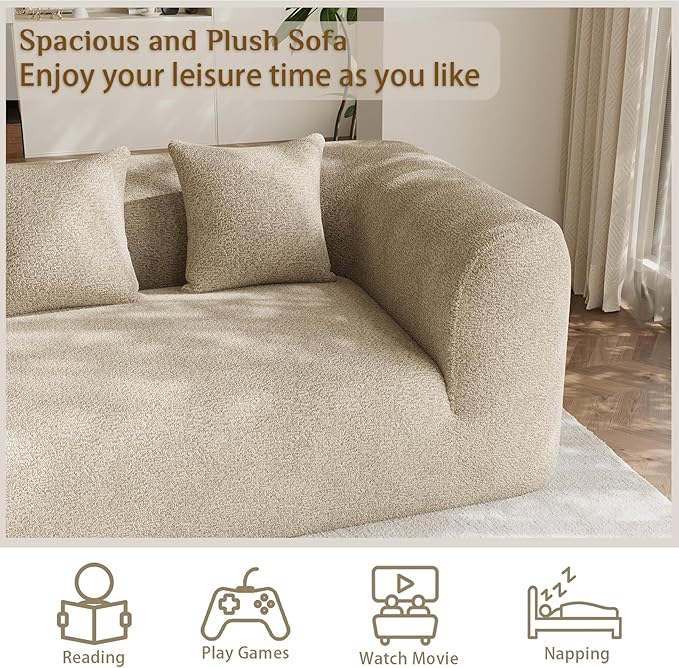 120 Oversized Sectional Couches for Living Room Comfy Plush Boneless Modular Sectional Sofa Modern Modular Couch Chenille Cloud Couch Sectionals 4 Seater No Assembly Needed Light Brown