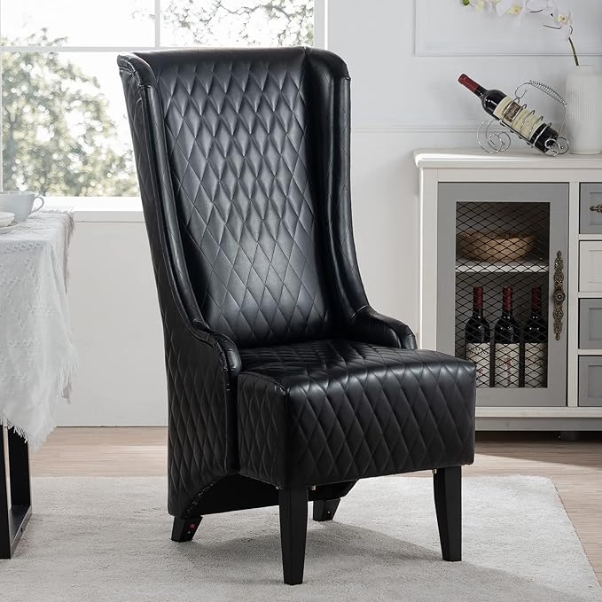 HomVent 1PCS Chair with Super High Wing-Back Velvet/PU Leather Upholstered Armless Throne Chair with Diamond Lattice Design Retro Elegant Side Chair for Living RoomKitchen