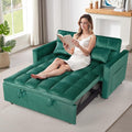 3 in 1 Pull Out Couch Bed Convertible Futon Sofa Bed Velvet Sleeper Loveseat for Small Living Room Adjustable Backrest Comfy Pillows Side Pocket (Green)