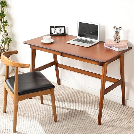 Nnewvante Desk Bamboo Table with 2 Drawers Simple Modern Furniture for Home Office Computer Writing Study Makeup &amp Workstation (46''-Brown)