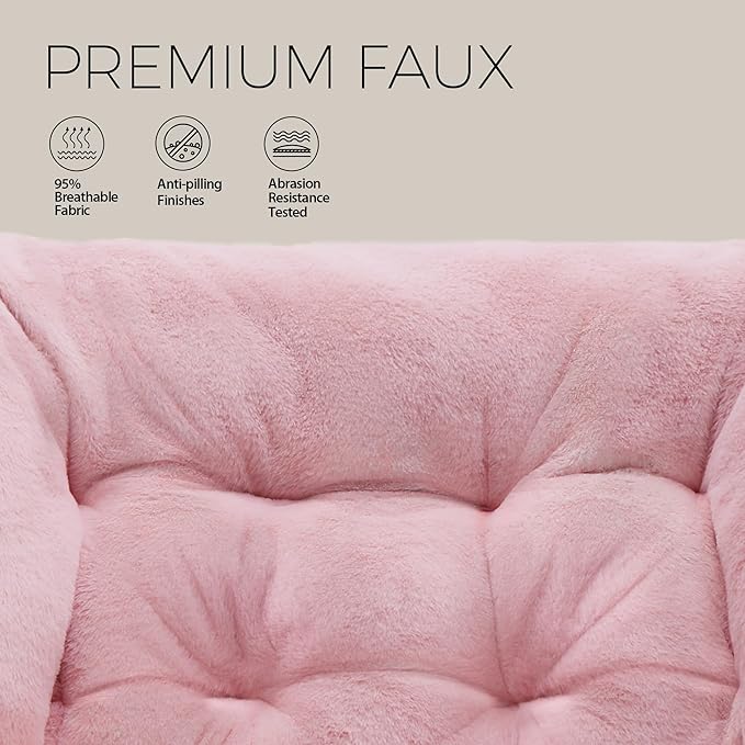 Walsham Folding Comfy Chair Faux Fur Soft Cozy Lounge Reading Papasan Chair for Adults Kids Bedroom Living Room Dorms Small Space Pink