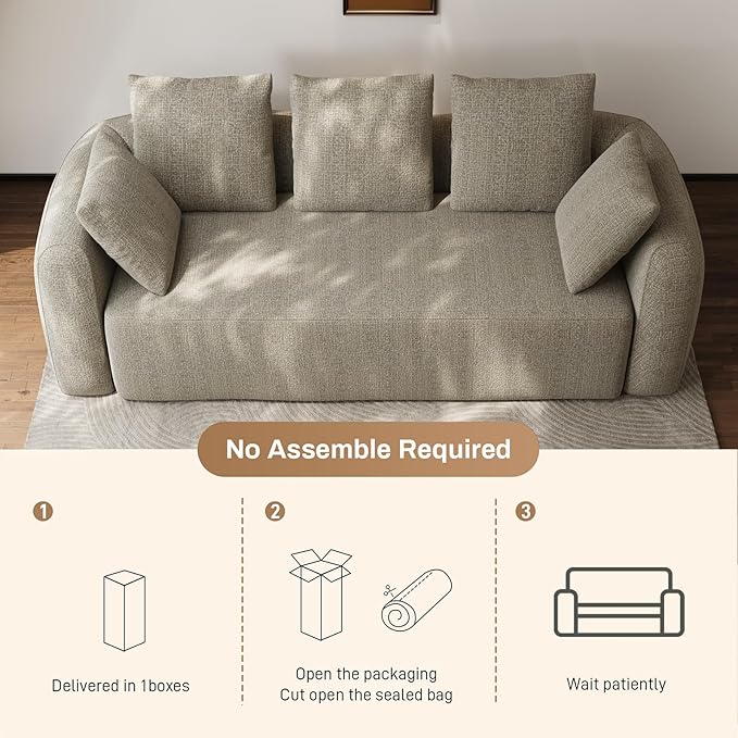 101 Curved Sofa Cloud Couch for Living Room Comfy Chenille 3-Seater Boneless Sofa Extra Deep &amp Wide Seat with 5 Throw Pillows No Assembly Needed Camel