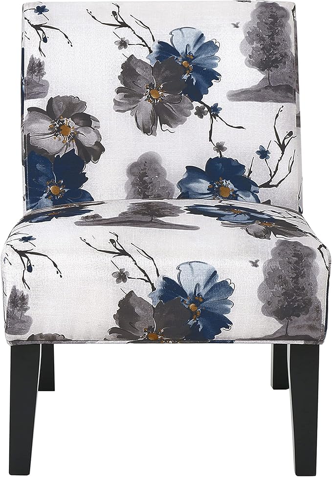 Christopher Knight Home Kendal Set of 2 Fabric Upholstered Club Chair Floral Print Modern Armless Accent Chair for Living Room Comfy Slipper Chair for Bedroom Home Office Blue+White