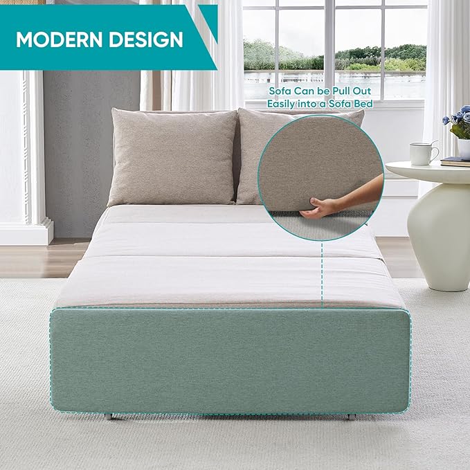BALUS 43 Width Twin Pull Out Sofa Bed Sleeper Couch with Pullout Beds Convertible 2 in 1 Linen Sleepers Sofas Armless Chair with Pillows and 3.9 Mattress for Small Space Apartment Loft Beige