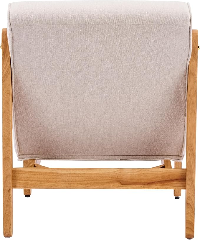 Scott Living Fluffy Low Profile Accent Chair Modern Living Room Armless Lounge Chair Fabric Comfy Reading Chair for Bedroom Wooden Frame and Thick Padded Seat Dark Beige+Natural
