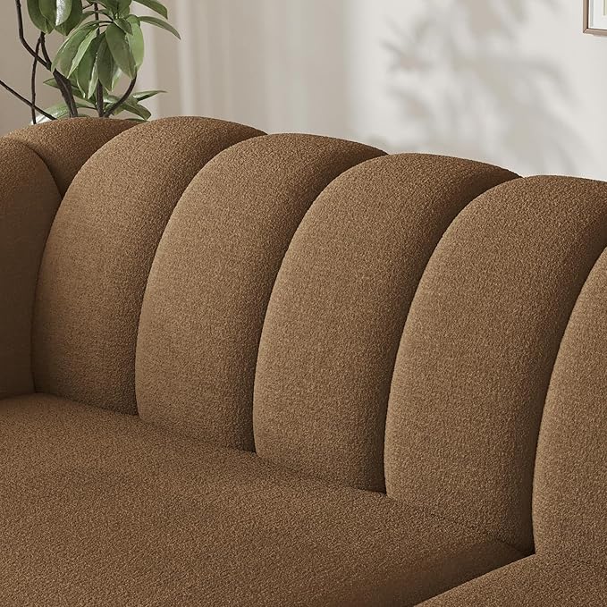 82 Inch Loveseat Sofa Modern Couch and Sofa Curved Petal Design Furniture Sturdy and Easy Installation Small Sofa for Living Room Bedroom Office and Apartment Terry Fleece Fabric Brown