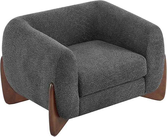 Christopher Knight Home Holly Modern Boucle Fabric Upholstered Club Chair for Living Room Home Office Apartment Relaxing Chair with Removable Cushion and Birch Wood Legs Dark Gray + Walnut