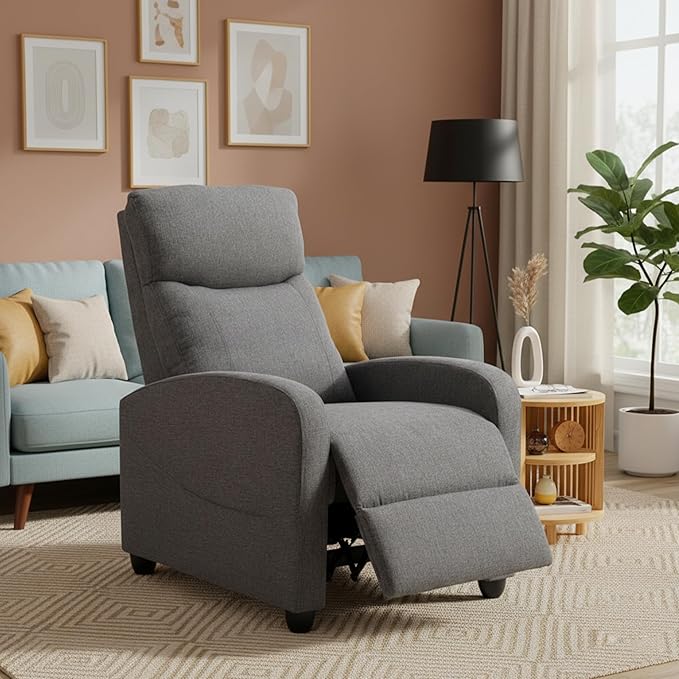 HealSmart Adjustable Push Back Recliner Chair Soft Fabric Lounge Sofa for Reading &amp Relaxing Perfect Home Theater Chair for Living Room &amp Bedroom Grey