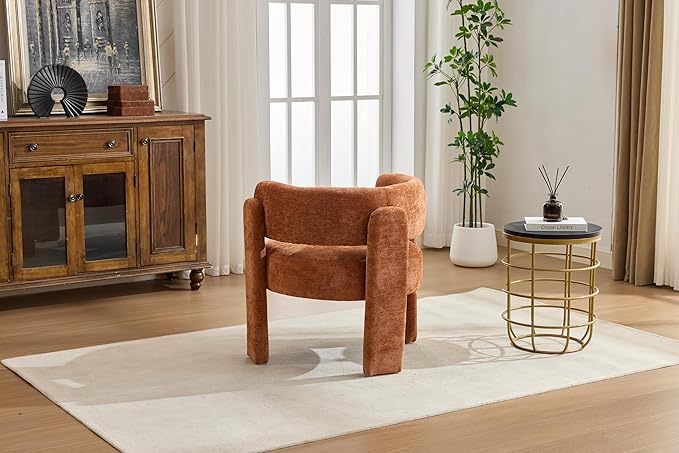 GDFStudio 30 Modern Accent Chair Upgrade Leisure Boucle Upholstered Armchair with Curved Arms and Waist Pillow Comfy Single Sofa Chair for Living Room Bedroom Office Apartment Orange