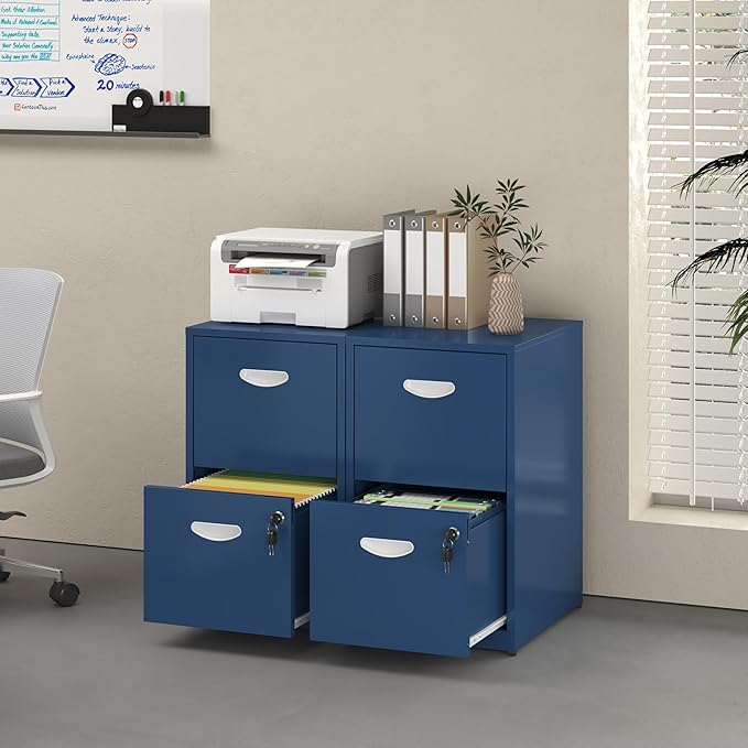 2 Drawer File Cabinet with Lock Metal File Cabinets for Home Office Under Desk Storage Printer Stand Office File Cabinets for Letters and File Boxes Assembly Required Blue