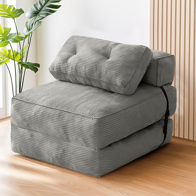 tantohom Folding Sofa Bed Convertible Sleeper Chair with Pillow Foldable Mattress with Back SupportSpace-Saving Sofa for Living RoomBedroom (Gray)