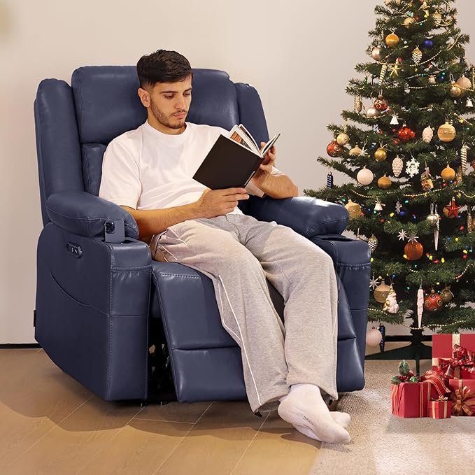 EONIX Wall Hugger Recliner for Small Space Real Zero Clearance Power Recliner Lazy Boy Recliner Chair with Cup Holders for RV Living Room Bedroom SXXY011990 Navy Blue