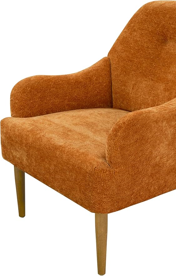 Chenille Armchair Modern Style Accent Chair with Wood Legs Comfy Design for Living Room Bedroom Office Orange