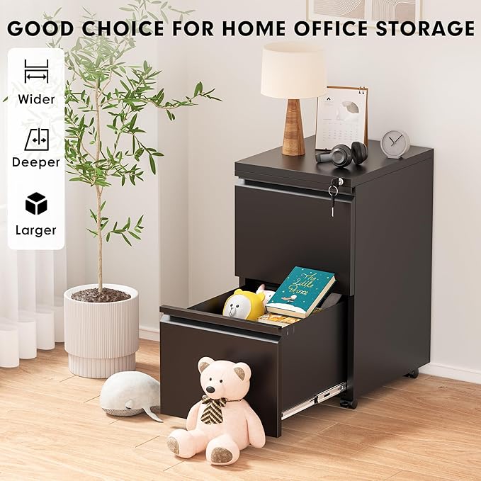 Pataku 2 Drawer File Cabinet Small File Cabinets with Lock Metal Rolling Filing Cabinet with 2 Drawer Filing Cabinets for Home Office Fit A4/Letter/Legal Easy Assembled Black