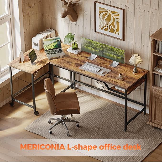 Mericonia 48 inch Computer Desk w/Shelf &amp Adjustable Feet 32 inch Rolling Office Desk w/ 1 Hook Small Space Desk for Home Office Study Writing Bedroom 2 Pack