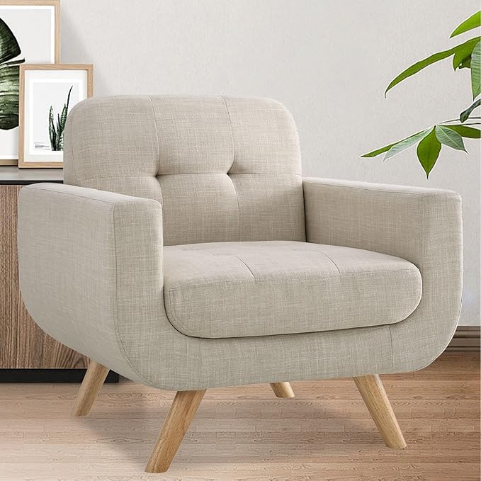 Rosevera Elena Contemporary Accent Armchair with Linen Upholstery Living Room Furniture Light Beige