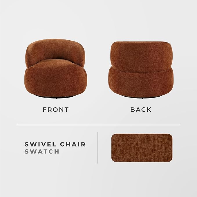 Lexicon Modern Barrel Swivel Accent Chair - Upholstered Soft Chenille Fabric with Metal Base 360 Degree Round Swivel Accent Chair for Living Room Bedroom Office No Assembly Required Rusty Orange