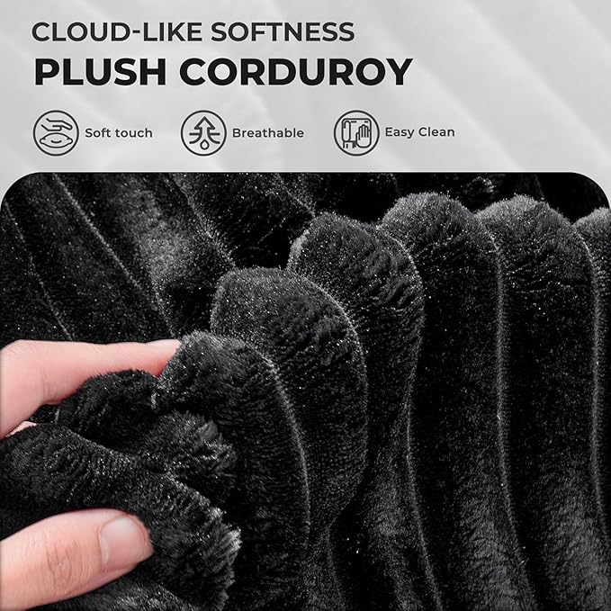 Oversized Chaise Lounge Sofa Indoor - Luxury 80 Cloud Sectional Couch Sofa Bed Deep Seat Plush Corduroy Lounge Chair Sleeper Sofa for Living Room Bedroom (Black2PCS)