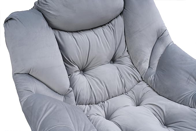 Modern Cotton Fabric Lazy Chair Accent Lounge Chair with Armrests &amp Side Pocket Comfortable Living Room Furniture for Adults