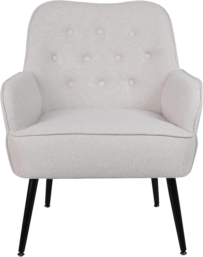 Modern Mid Century Chair Linen Sherpa Armchair for Living Room Bedroom Office Easy Assemble(Beige)