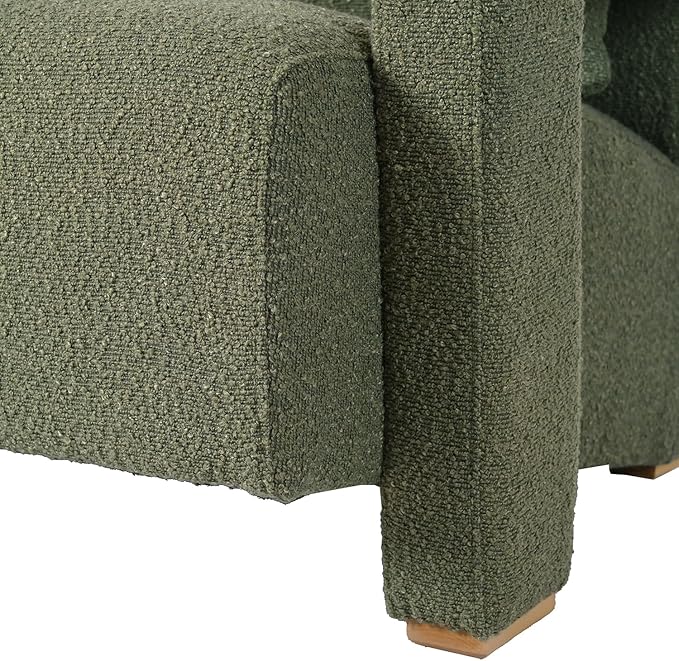 Modern Accent Chair with Sleek Right-Angle Armrests Armchair Single Sofa with Square Wooden Block Legs Ergonomic Lumbar Support Inclined Seat for Living Room (Green317)