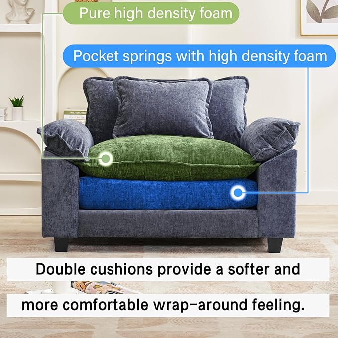 53 Comfy Cloud Sofa Couch with Throw Pillows Upholstered Deep Seat Cozy Sofa Chair Modern Single Seat Modular Sectional Sofa for Living Room