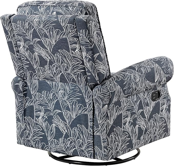 HULALA Home Modern Rocker Recliner Printed Fabric Swivel Glider with Adjustable Backrest &amp Footrest Navy
