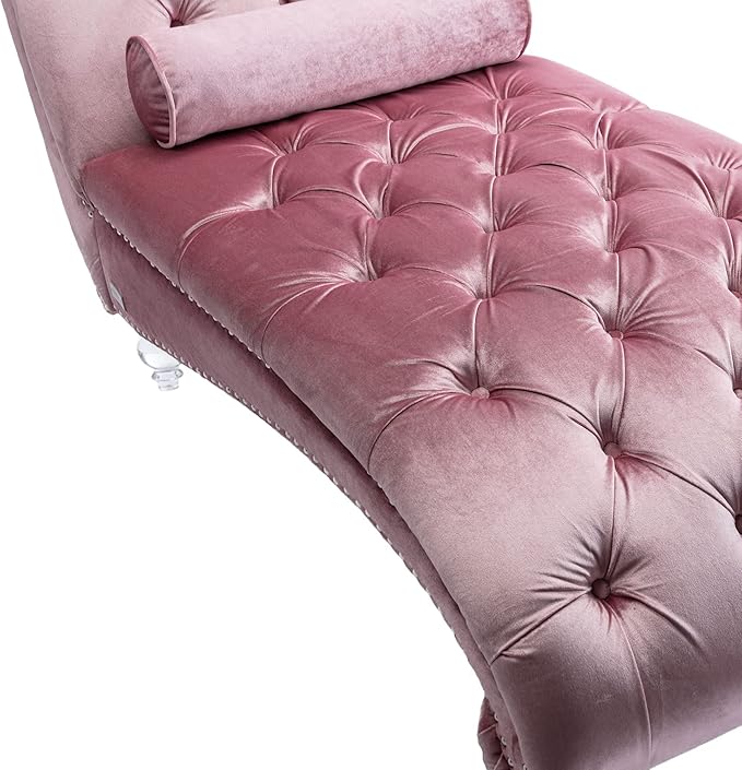 Leisure Velvet Concubine Sofa Accent Sofa Chaise Reclining Lounger Barrel Sofa with Acrylic Feet (Pink)