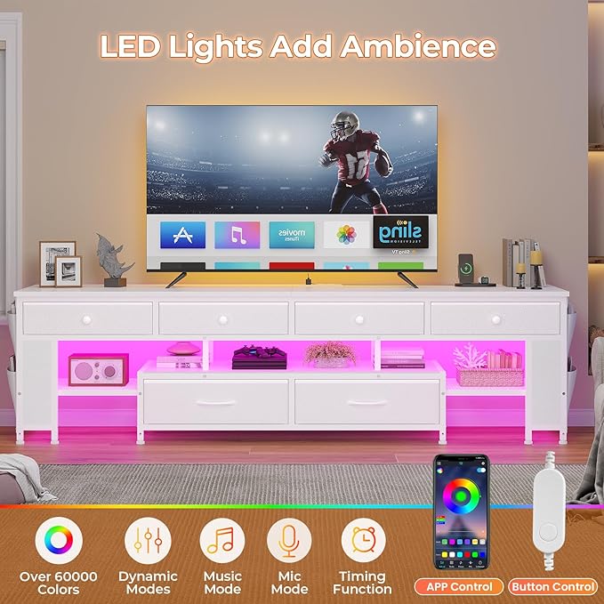 BTHFST LED TV Stand for 65/70/75 Inch TV Entertainment Center with Storage &amp Power Outlets 63 TV Stand with 6 Drawers &amp 4 Bags &amp Shelves TV Console Media Console for Living Room Bedro
