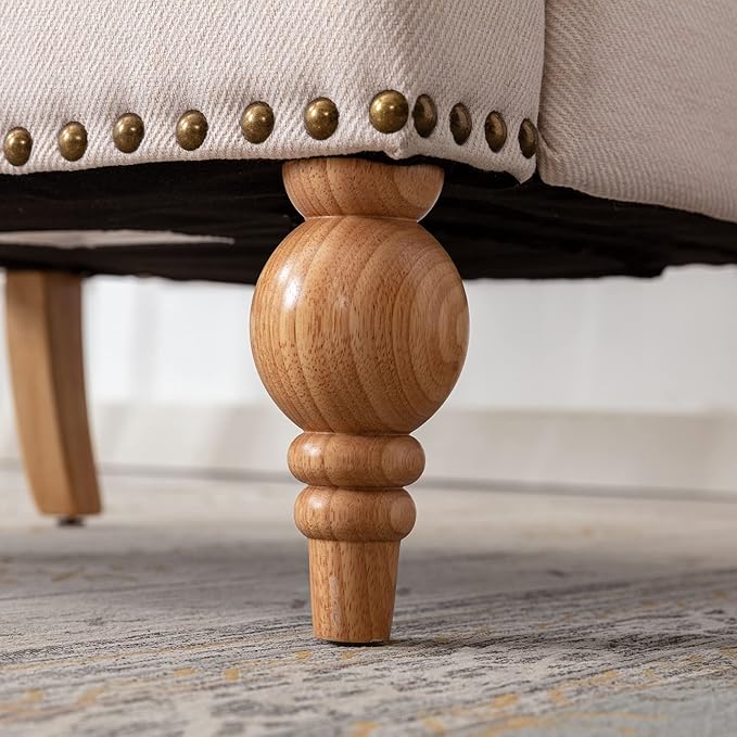 Beige Linen Fabric Accent Chairs Set of 2 Modern Farmhouse Upholstered Armchairs with Nailhead Trim &amp Ball Turned Legs French Country Club Chairs for Living Room Bedroom Guest Room